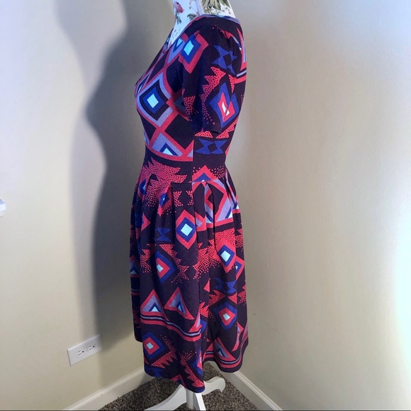 SOLD LuLaRoe “Amelia” Fit & Flare Aztec Dress XS - Picture 3 of 8